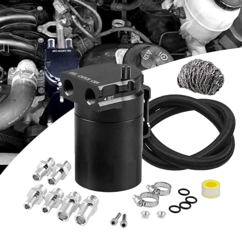 RULLINE Universal 350ml Oil Catch Can Tank 0046 Aluminum Polish Baffled Reservoir Black Upgraded Braided Hose - color: Black, size: Basic version