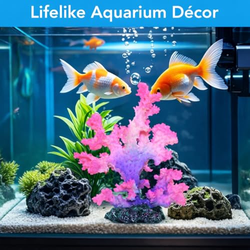 Polyresin Coral Ornament for Fish Tank Decorations,Aquarium Landscape Decor - Safe for Saltwater & Freshwater,Purple&Pink - color: Purple&pink