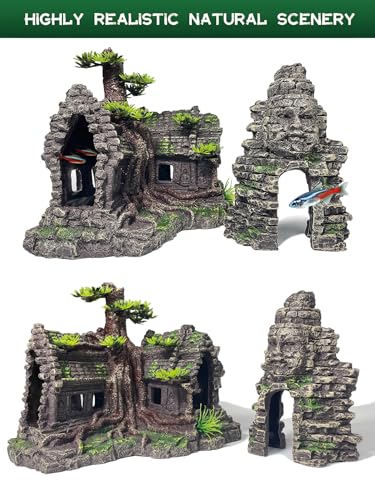 Aquarium Decor - Large Fish House Ornament for Fish Tank, Aquarium Hideout with House Texture for Betta, Guppy, Shrimp - Aquatic Hide Decoration, Fish Hiding House（Tree House） - color: Large Tree House Cave