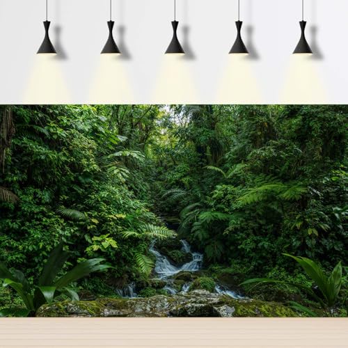 Tropical Rainforest Aquarium Background Tranquil Waterfall Majestic Dense Forest Fish Tank Background Scenic Jungle Mossy Rocks Terrarium Backgrounds Green Woodland Reptile Tank Backgrounds 24x12in - color: Green, size: 24(W)x12(H)in