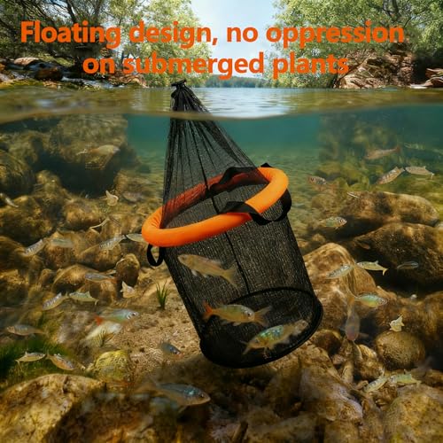 Floating Fish Basket for Live Caught, Foldable Fishing Holder Minnow Bucket Portable Collapsible Fishing Net Storage Cage for Live Fish Bait Live Well