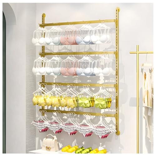 4/5 Tier Wall Mounted Socks Rack, Metal Adjustable Height Underwear Display Shelf, Retail Store Bras/Panties/Tank Tops Organizer Stand, for Clothing Store.Gold-a-120x150cm
