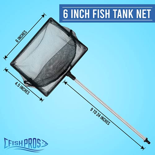 Long Handle Fine Net Fish Tank Net – Retractable 24 inches - size: 6 Inch
