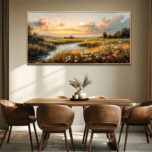 FUHAIHUA Wood Framed Canvas Wall Art For Living Room Large Wall Decor For Office Bedroom Decorations Sunset Landscape Pictures Farmhouse Painting Artwork Room Wall Mural Aesthetic Home Decor 30x60 In - color: Sunset Landscape Wood Framed, size: 60"L x 30"