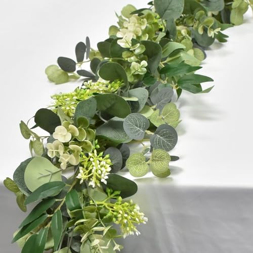 GBESTWOOW Eucalyptus Garland Wreath Artificial Greenery Plants Fake Vines 5.9 FT Hanging Ivy Holiday Decor Wall Indoor Outdoor 2Pack - size: Eucalyptus Vine