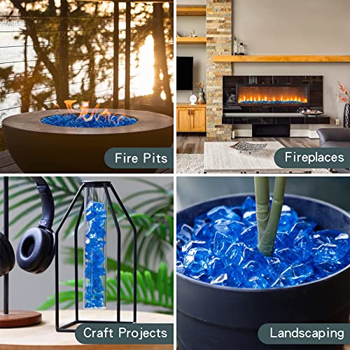 Onlyfire 1/2-Inch Polygon Fire Glass, 10 Pound Pack Glass Rock for Fireplace Fire Pit & Lanscaping, High Luster Cobalt Blue - color: Cobalt Blue, size: 1/2 inch