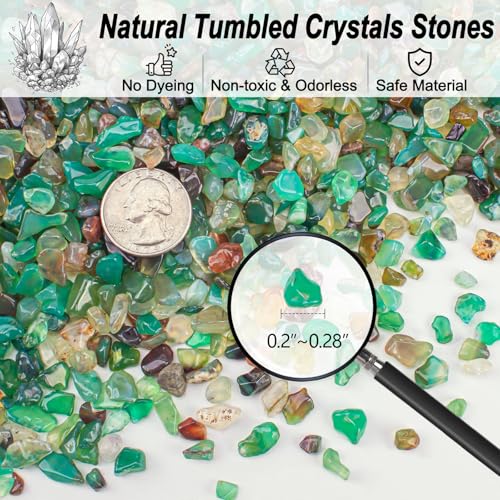 0.5 Lb/230g Green Agate Aquarium Gravel Rocks Crushed Stone Crystal Chips Bulk, Natural Crystal Quartz Stone Pebbles Irregular for Aquarium, Vase Fillers, Succulent Plants Decor - 5-7mm - color: Green Agate, size: 0.5 LB