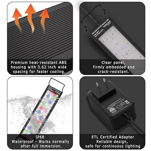 24/7 Mode LED Aquarium Light for 45-54 Inch Plant & Fish Tank, IP68 Full Spectrum Light, Sunrise-Daylight-Moonlight, White Red Green Blue Pink LEDs with Extendable Brackets for Freshwater - size: For 45-54 inch Tank