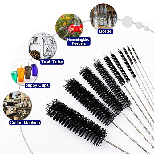 DiCUNO Straw Cleaning Brushes Set, 8 Inch Nylon Tube Brushes, Different Sizes Clean Brush for Bottle, Pipe, Keyboard, 2 Sets of Super Hard & Medium Hard
