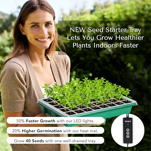 Seed Starter Kit with Grow Lights & Heat Mat – 40-Cell Seed Starter Tray, Humidity Dome, Soil Moisture Meter & Sticky Gnat Traps – Indoor Greenhouse & Plant Propagation Station