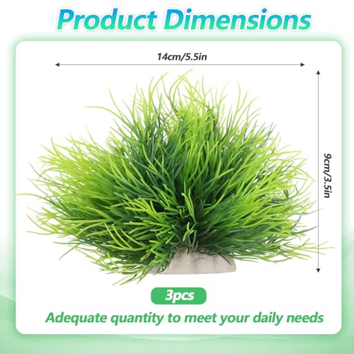 Telooco 3 Pack Aquarium Plants Plastic Realistic Fish Tank Plants with Weighted Base Small Aquarium Grass Fish Tank Decorations (Green) - color: Green