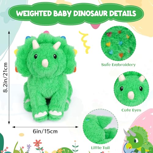 Weighted Dinosaur Plush, Weighted Dinosaur Stuffed Animal Soft Stuffed Dino Plushies Triceratops Toy Doll Cute Plushies Gift for Kids Adults 10 Inch, 0.8 Lbs - color: Green, size: ['10 inches (25 cm)']