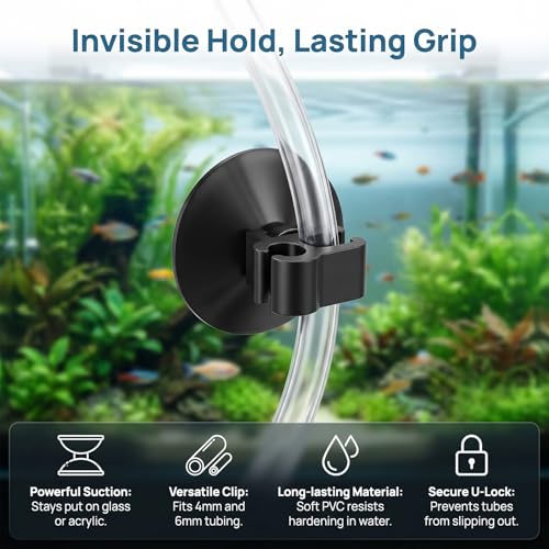 20 Pack Aquarium Suction Cup Clips - Fish Tank Tube Holder for Oxygen Hoses, Air Pumps & Power Cords,Secure Wire Organizer with Strong Suction (Clear Plastic)