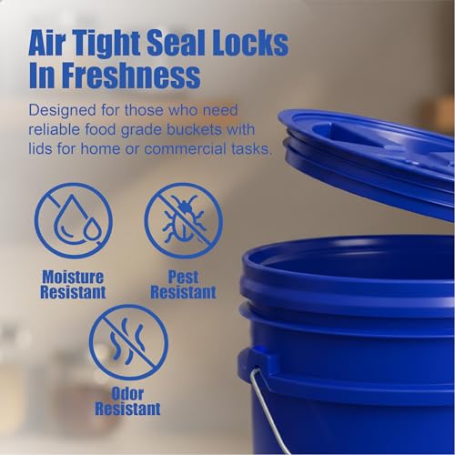 ePackageSupply 5 Gallon Bucket - Food Grade Bucket with Airtight Gamma Seal Screw-On Lid, BPA-Free, Heavy-Duty 90 Mil HDPE Plastic, Bulk Storage, Durable Container, Made in USA, Blue/Blue, 3 Packs - color: Blue/Blue, size: 3 Packs