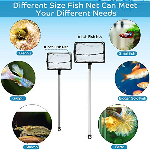 Sumind 2 Pieces Fish Tank Net Aquarium Mesh Fishes Net Long Handle Fish Nets with Extendable 12.5-27.5 Inch Stainless Steel Catch Nets for Aquarium Accessories 4 & 6 Inch - color: Black