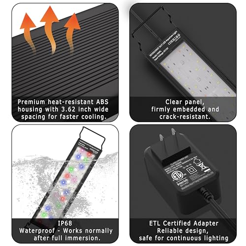 24/7 Mode LED Aquarium Light for 36-45 Inch Plant & Fish Tank, IP68 Full Spectrum Light, Sunrise-Daylight-Moonlight, White Red Green Blue Pink LEDs with Extendable Brackets for Freshwater - size: For 36-45 inch Tank