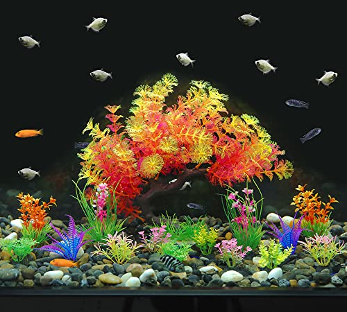 MyLifeUNIT Fish Tank Decorations, 15 Pack Artificial Aquarium Plants Tree Set for Fish Tank Decor (Pink Set) - color: Pink Set