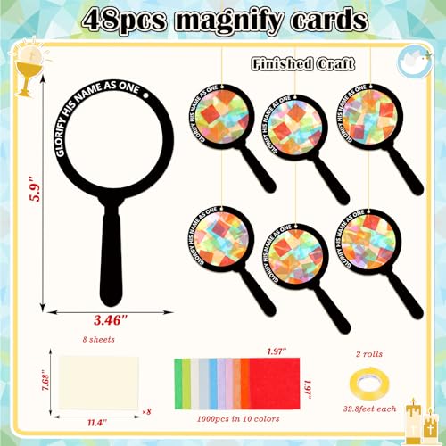 Renbuzhu 48PCS Sunday School VBS Crafts Bulk: Paper Magnifying Glass Nativity Suncatchers, Jesus Religious Christian Activity DIY Kits Church Decorations, Window Stained Glass Effect Art Supplies - style: magnifying glass