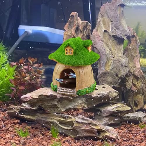 WishLotus Mushroom Fish Tank Accessories, Resin Aquarium Decorations with Hollow Hole Fishtank Decorations for Shrimp Betta Betta Fishtank Accessories for Resting Playing Hiding (Fat Mushroom)