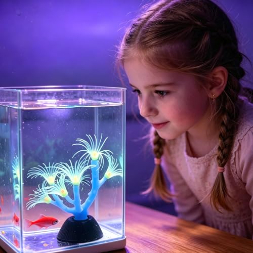 ZtohPyo Aquarium Coral Plant Ornament with Glowing Effect, Silicone Soft Fish Tank Decorations, Artificial Glow in The Dark Plant Ornament for Fish Tank Landscape Decoration - color: Blue Tree Coral