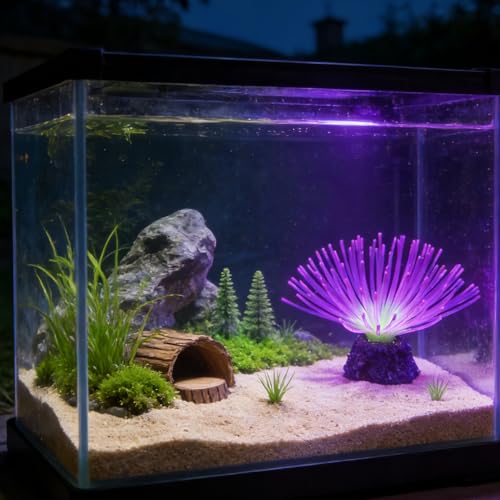 Fluorescent Rainbow Sea Urchin Aquarium Decor - Glows Under Blue Light, Weighted Silicone Ornament for Fish Tank with Swaying Spines, Saltwater & Freshwater, Vibrant Aquascape Centerpiece (Purple) - color: Purple