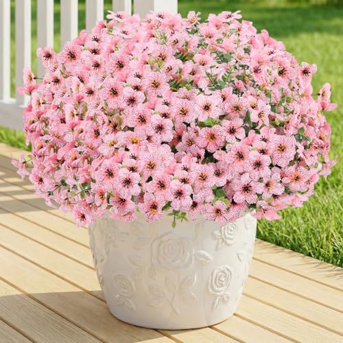 Artificial Flowers Fake Plants for Outdoors Spring Decoration, 13Bundles Silk Realistic UV Resistant Faux Flowers for Outside Planter Porch Yard Patio Garden Home Indoor, Pink - color: Pink, size: Artificial Flowers(13 Pcs)