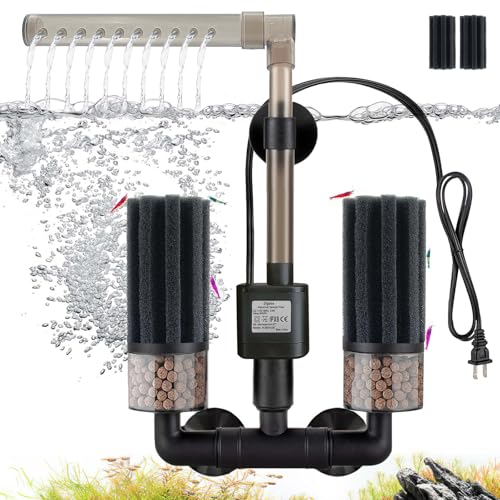 Electric Aquarium Sponge Filter with Submersible Pump, Ultra Quiet Power Filtration, Bio Media & Dual Sponges, Internal Filter for Freshwater & Saltwater Fish Tanks - size: 5 to 20 Gal