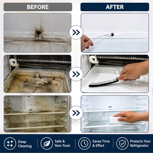 XANGNIER 10 Pcs Refrigerator Water Line Cleaning Kit,Refrigerator Drain Cleaner Tool–55.6 Inch Flexible Drain Brush,Syringe,Unclog Fridge&Ice Maker Cleaner Tools for Ice Dispenser,Sink,AC Drain Line - size: 10 pcs