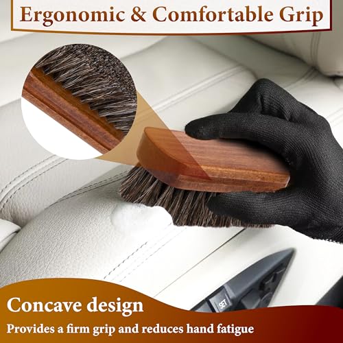 2 PCS Leather Brush Car Detailing, Horse Hair Brush, Car Cleaning Supplies, Car Interior Brush, Carpet Brush for Car Detailing, for Car Accessories Interior, Carpet, Upholstery, Furniture and Shoes
