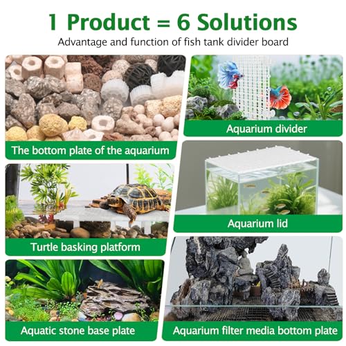 8pcs Aquarium Fish Tank Divider Filter Bottom with Bracket, Plastic Egg Crate Grid (11.6X5.7inch) for Fish Tank Separation, Bottom Filtration & DIY Aquascaping (White, 48 Brackets) - color: white, size: 8pcs