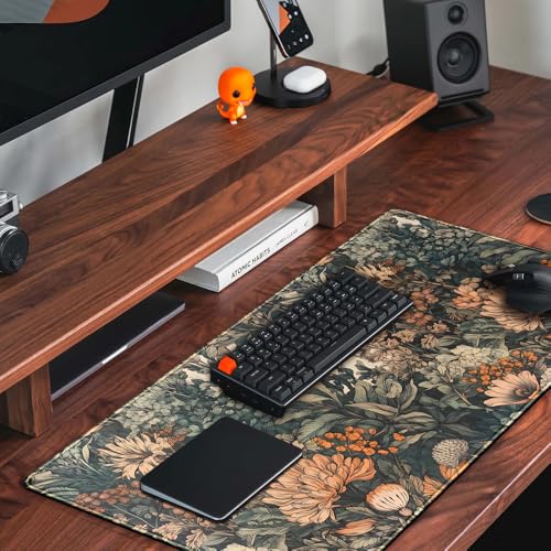 Boho Aesthetic Desk Mat Wildflowers Large Mouse Pad Gaming Pad, XXL Keyboard Mat Full Desktop Women Office Desk Accessories with Stitched Edges Anti-Slip Funny Deskpad, 31.5 X 15.8 in - color: Aesthetic Dark Plants