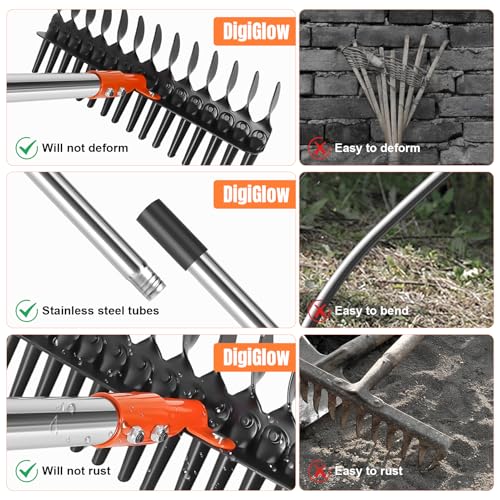 57-Inch Thatch Rake - Professional Dethatcher & Soil Aerator with 15" Steel Tines, Detachable Handle for Lawn Thatching and Compacted Soil Removal