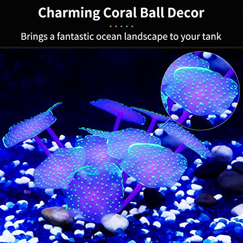 Uniclife Silicone Coral Plant Decorations Glowing Artificial Ornament for Fish Tank Aquarium, Green, Ball Shape - color: Green