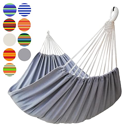 GOCAN Brazilian Double Hammock 2 Person Extra Large 330X150cm Load Capacity 600Pound Canvas Cotton Hammock for Patio Porch Garden Backyard Lounging Outdoor and Indoor XXL(Grey) - color: Grey