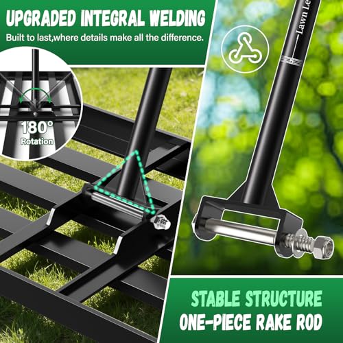 Lawn Leveling Rake 36X12 inch,Lawn Leveler with 78" Long Handle,Heavy Duty Ground Leveler for Yard,Sand,Dirt,Golf and Farm,Effort Saving Lawn Leveling Tool,Landscape Leveling Rake - size: 36x12in