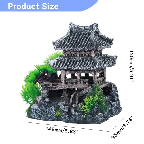 Saim Extra Large Aquarium Decorations, Resin Castle and Artificial Rock with Plants (Ancient Temple with Mountain) Fish Hideout Cave for Amano Shrimp Cichlid to Play, Hide and Rest Hardscape