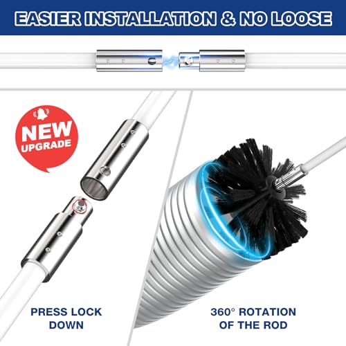 PetOde 32 Feet Dryer Vent Cleaner Kit, Enhanced Flexible Quick Snap Brush with Drill Attachment for Effective Cleaning, 360 Degree Rotation Without Loosening, Use with or Without a Power Drill - size: 32FEET