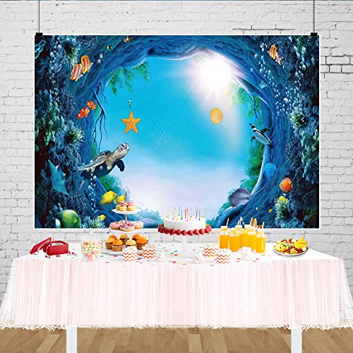 Renaiss 7x5ft Underwater World Backdrop Under The Sea Tropical Fish Sea Turtle Deep Sea Sunlight Seabed Aquarium Photography Background for Kids Newborn Baby Shower Birthday Decor Banner - color: WSNWH17096, size: 7x5ft