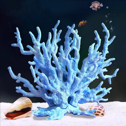 Besimple Artificial Aquarium Coral Ornament Plastic Fish Tank Plants Decoration for Aquarium Landscape (6.7”x5.5”x1.6”) - color: Blue