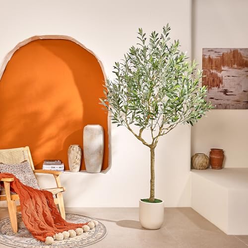 VeriNatural Artificial Olive Tree 7ft, Tall Faux Olive Trees with Planter, Potted Large Artificial Plants Indoor - Realistic Leaves & Fruits, Silk Fake Tree for Home Office Decor - size: 7ft