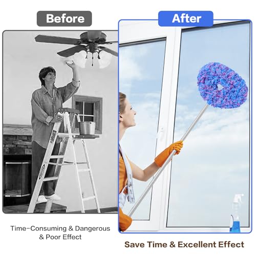 Ceiling Fan Cleaner Duster Reusable Microfiber Ceiling Fan Blade Cleaner Removable Duster with Extension Pole Adjusts 13 to 49.7 Inch for Cleaning Walls Furniture Door Window Top (Blue Pink) - color: Blue Pink