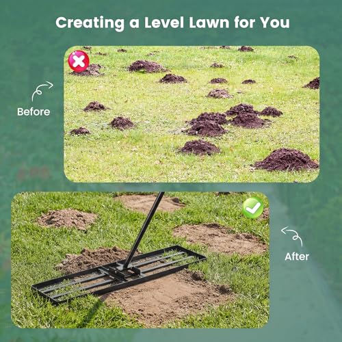 Goplus Lawn Leveling Rake, 42" x 10" Heavy Duty Level Lawn Tool w/ Ergonomic Handle for Soil, Effort-Saving Landscape Rake for Garden, Backyard, Golf Course, Farm, Pasture, Black - style: 42" x 10", Black