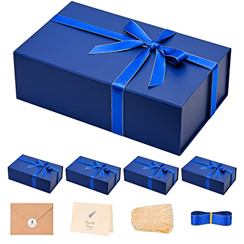 LIFELUM Gift Boxes 5 Pack 13.85 x 8.35 x 4.45 inch, Large Gift Box for Presents with Ribbon,Card,Shredded Paper Filler - color: Navy Blue, size: 1 count (Pack of 5)