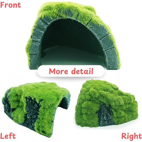 Axolotl Hides for Aquarium with Feeding Dish and Fake Plants Set, Axolotl Cave with Green Plants, Aquarium Decor, Fish Tank Decorations, Turtle Tank Accessories (Cave+Plant+Feeding Dish, L) - color: Cave+Plant+Feeding Dish, size: L