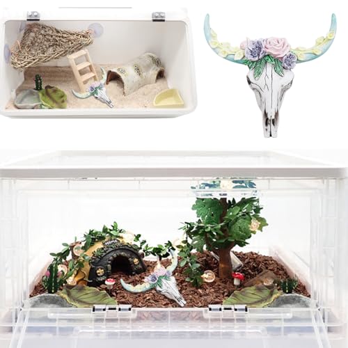 Oooct Bearded Dragon Tank Decor Accessories, Resin Cattle Skull Reptiles Hideouts Decorations, Decor Statue for Fish Aquarium Cave Landscape - color: C, size: Small