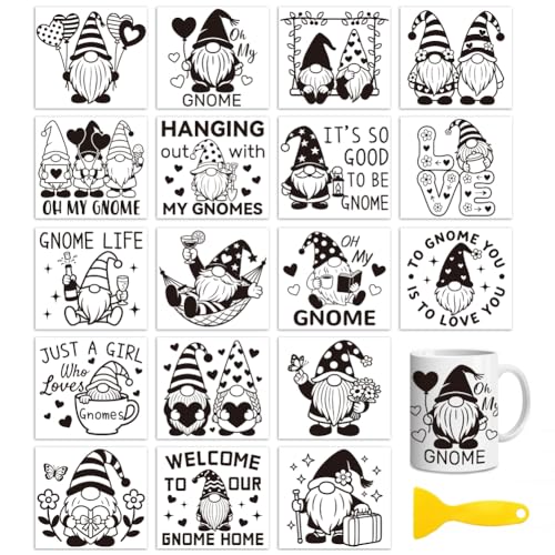 Peacoblue 18 Sheets Rub on Transfers for Crafts, Black Gnome 3.6"x3.9" UV DTF Cup Wraps Waterproof Cold Transfers Stickers for Wood Glass Metal Cup Tumblers Mirrors Mugs Home Decor - style: Black Gnome