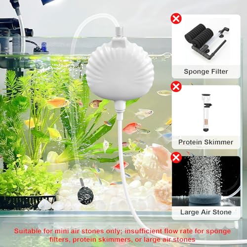 Mini Aquarium Air Pump - Ultra Silent Aerator for 1-15 Gallon Fish Tanks, 0.45L/min 1.3W with Air Stone and Tubing - White