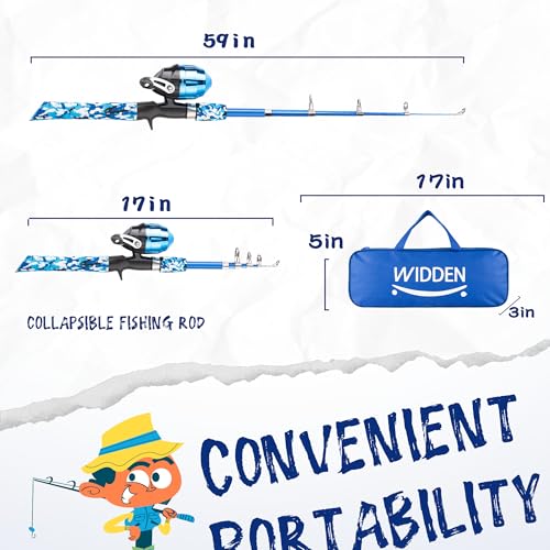 WIDDEN Kids Fishing Pole, Portable Telescopic Kids Fishing Poles for Boys and Girls, Fishing Rod and Reel Combo Kit with Tackle Box, and Fishing Net, Best Fishing Pole for Toddler Youth - color: BLUE