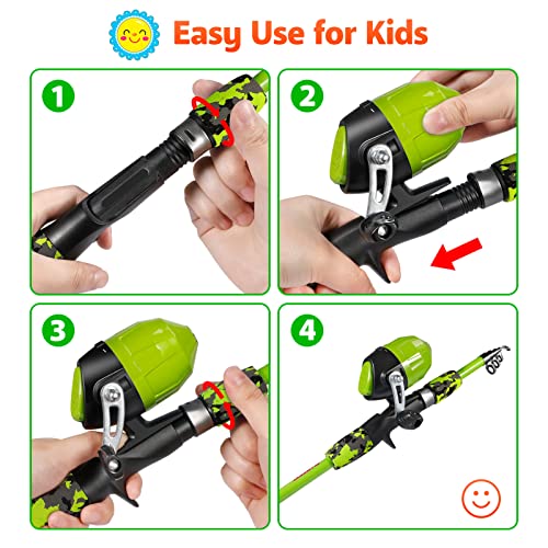 PLUSINNO Kids Fishing Pole with Spincast Reel Telescopic Fishing Rod Combo Full Kits for Boys, Girls, and Adults - color: Green, size: 5FT / 1.5M