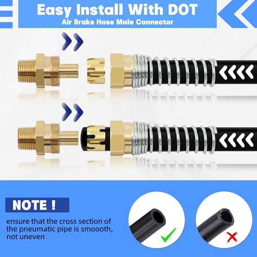 1/2” Hose x 1/2” Male Connector with Spring Guard, Dzakoot 2 Pack Air Brake Hose End Fitting with 2 Pack 1/2” Sleeve Tube - size: 1/2" Hose X 1/2" Male, style: 4PCS KIT